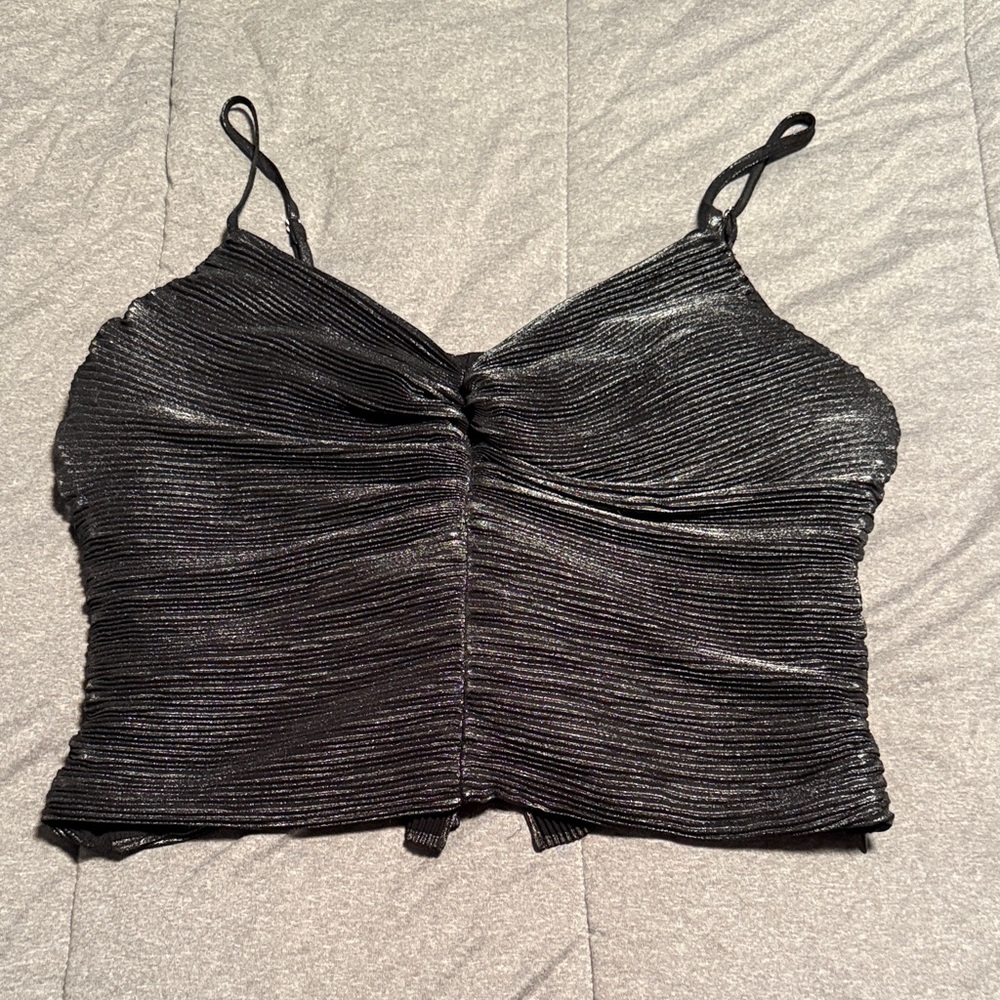 Express Black Metallic Pleated Cami medium
